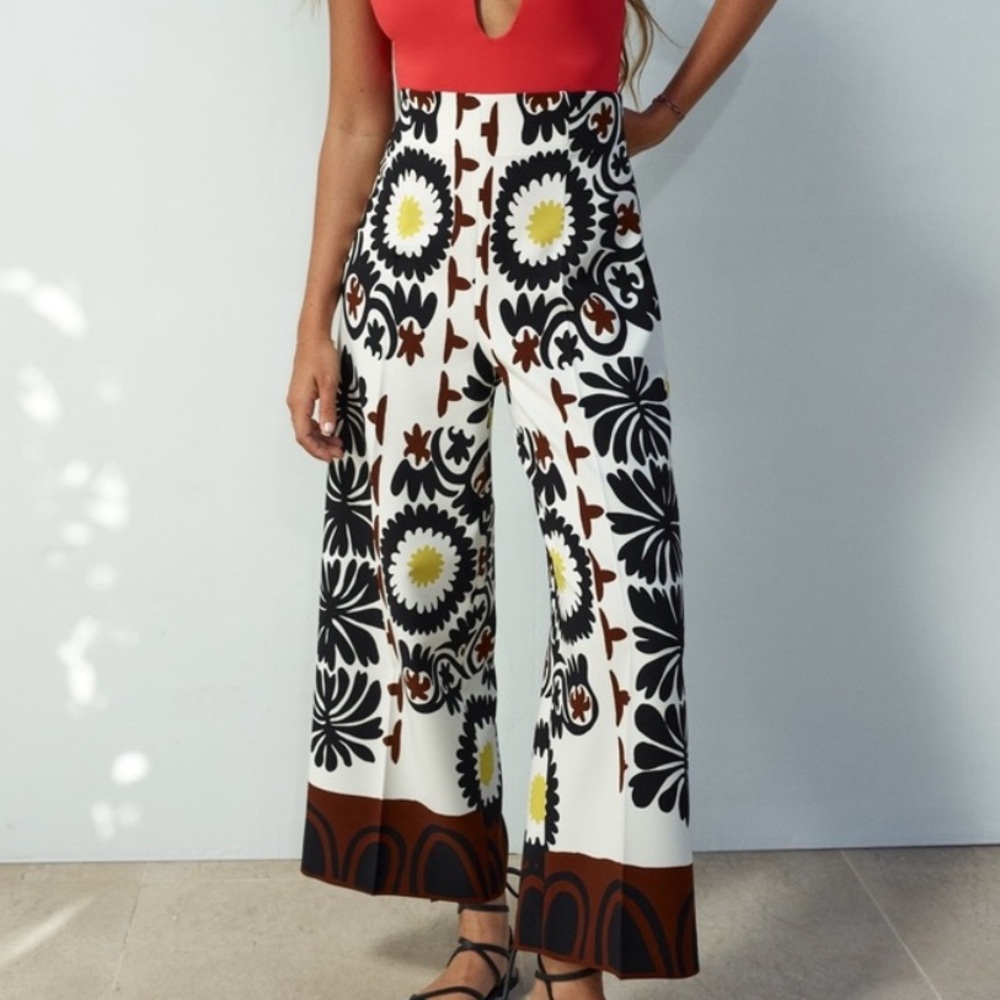 Zara Print High Waist Wide Leg Pants
